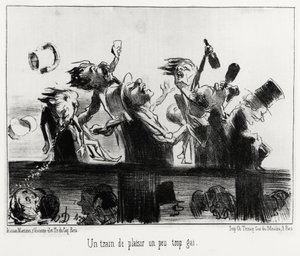 20 Ağustos 1852 tarihli “Charivari” de yayınlanan, Les Chemins de fer dizisinde, Honore Daumier (1808-1879) tarafından yapılan resimde, biraz fazla gey bir zevk treni. by Honoré Daumier