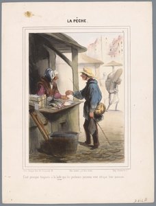 Visser koopt vis in de markthal Neredeyse her zaman pazarda (...) (nesne üzerinde başlık) Vissers (dizi adı) Balık tutma (nesne üzerinde dizi başlığı) by Honoré Daumier