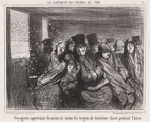 Yolcular üçüncü sınıf vagonları giderek daha az sevmektedir... by Honoré Daumier