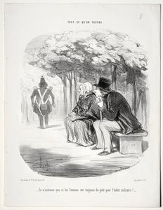 Ne yapacaksın, levha 51: Kadınların her zaman 1848 askeri üniformasına düşkün olmalarına şaşırmıyorum. by Honoré Daumier