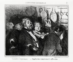 Dünya sergisi: ilk izlenimler: sersemlik, sıkıştırma ve boğulma. 24 Mayıs 1855 tarihli “” Charivari” haberinde yayınlanan Honore Daumier (1808-1879) çizimi. by Honoré Daumier