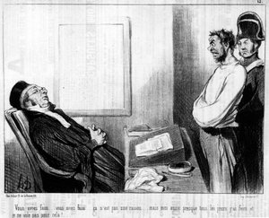 Açtın... Açtın... Bu bir sebep değil... Ama neredeyse her gün açım ve bunun için uçmuyorum!... , "Gens de Justice" dizisinden. Honore Daumier