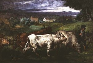 Peyzajda Sığır ve Bir Dürbün by Honore (circle of) Daumier
