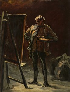 Bir Sanatçı, c.1870–-75 (tuval üzerine yağlı boya, panel üzerine monte edilmiş) by Honoré Daumier