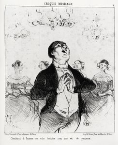 Müzikal skeçler: göğüs kafesi ile zengin bir mirası büyülemek istiyor. Illustration d'Honore Daumier (1808-1879), 14 Şubat 1852 tarihli “Charivari” de yayınlandı. by Honoré Daumier