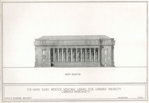 Ön cephe, Harvard Üniversitesi, Cambridge, Massachusetts için Harry Elkins Widener Memorial Library (lito) by Horace Trumbauer