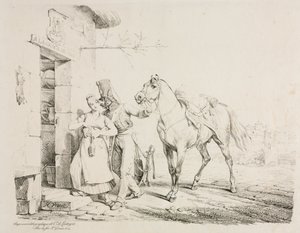 Bir Hizmetçiyi Kucaklayan Hussar by Emile Jean Horace Vernet