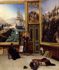 Philippe birader Versailles Müzesi'ndeki Marquis de Fontanes'in portresini kopyalarken by Emile Jean Horace Vernet