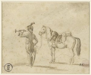 Atın yanında trompetçi by Emile Jean Horace Vernet