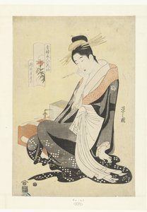 Echizenya evinden Courtesan Morokoshi Kaplan zambak Echizenya Morokoshi (nesne üzerindeki başlık) Zevk evlerinden çiçeklere kıyasla altı güzellik. (dizi adı) Seiro bijin rokkasen (nesne üzerinde seri başlığı)
