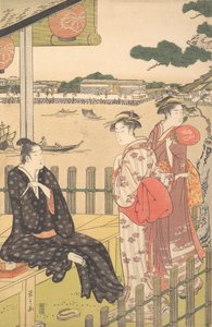 Sumida Nehri kıyısındaki bir Çayevinde grup, yaklaşık. 1790. by Hosoda Eishi