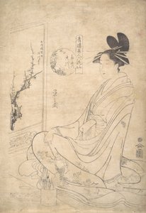 Genç Kadın Bir Ekran Boyama. by Hosoda Eishi