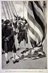 John Paul Jones, Alfred (litho) üzerinde Amerikan Çıngıraklı Yılan bayrağını yükseltiyor