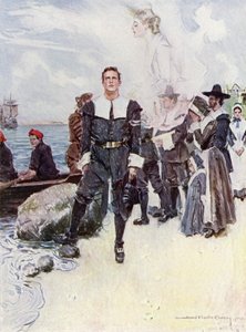 Henry Wadsworth Longfellow'un yazdığı The Courtship of Miles Standish için İllüstrasyon (renkli lito) by Howard Chandler (after) Christy