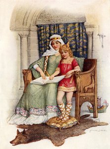 Büyük Alfred okumayı öğreniyor (renkli taş) by Howard Davie