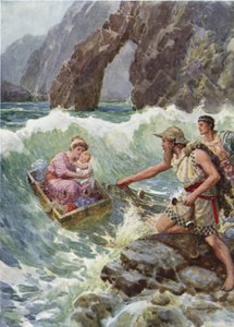 Onu ve bebeği bir kaya çıkıntısının üzerine güvenli bir şekilde çekti. Perseus ve annesinin Seriphos