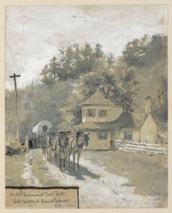 Westward Bound Express ile Eski Bir Hükümet Ücretli Kapısı, makale için bir illüstrasyon çizimi by Howard Pyle