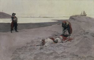 Ölü adamlar masal anlatmaz, 1899 (tuval üzerine yağlı boya ve grisaille) by Howard Pyle