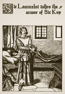 Sir Launcelot, Sir Kay'in zırhını alıyor, "Yuvarlak Masa Şampiyonlarının Hikayesi"nden bir örnek by Howard Pyle
