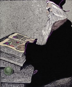 Sihirbaz Merlin. Howard Pyle (1853 - 1911), Amerikalı karikatürist, “Kral Arthur ve Şövalyelerinin Öyküsü” için çizim by Howard Pyle