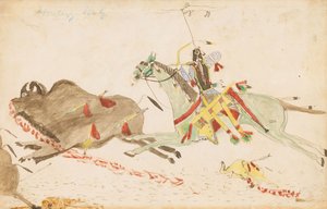 Howling Wolf Hunting Buffalo, 1874-75 (defter kağıdı üzerinde kalem, mürekkep ve wc)