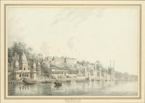 Ganj Nehri üzerindeki Benares (kalem, tükenmez kalem ve mürekkep ve kağıt üzerinde w/c) by Hubert Cornish