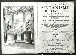 Otomatlar, Jacques de Vaucanson tarafından 'Le Mecanisme du fluteur automate'den ön yüz resmi, Francois Vivares (1709-80) 1738 tarafından oyulmuş