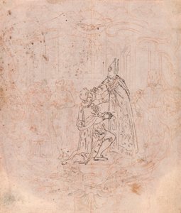 Ön Parça Tasarımı: Onur Veren Bir Piskopos, Kartuş İçinde Sahne by Hubert Francois Gravelot