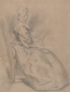 Oturan Bir Hanımın Çalışması by Hubert Francois Gravelot