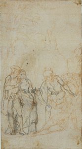 Peyzajda Yatan Figürü Çevreleyen Bir Grup Figürle Tanımlanamayan Edebi İllüstrasyon by Hubert Francois Gravelot