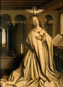 Ghent Altarpiece'in sağ panelinin dışından Bakire Müjde'nin detayı by Hubert & Jan van (1390 1441) Eyck