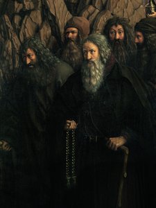 Ghent Altarpiece'in sağ tarafından Hermits'in detayı