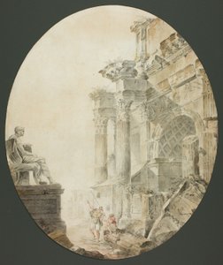 Nero Heykeli ile Konstantin Kemeri by Hubert Robert