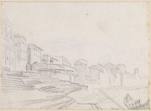 Nehir kenarındaki binalar [verso] by Hubert Robert