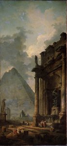 Piramit ile kalıntılar. Hubert Robert (1733-1808), tuval üzerine yağlı boya tablosu by Hubert Robert