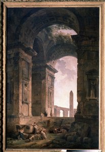 Bir dikilitaş ile harabeler. Hubert Robert (1733-1808), tuval üzerine yağlı boya by Hubert Robert
