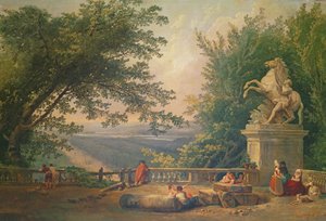 Bir Parkta Teras Harabeleri, 1780 dolayları (tuval üzerine yağlı boya) by Hubert Robert