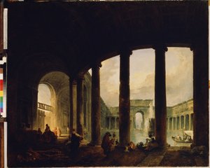 ""Bir revakla çevrili bir havuz"" (Sütun Yolu ile Çevrelenen Havuz (Villa Giulia?)) Bu, Roma