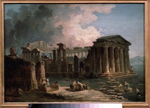 Bir tapınak sularla çevrilidir. Hubert Robert (1733-1808), tuval üzerine yağlı boya, yaklaşık 1780, Fransız sanatı. Devlet A. Puşkin Güzel Sanatlar Müzesi, Moskova. by Hubert Robert