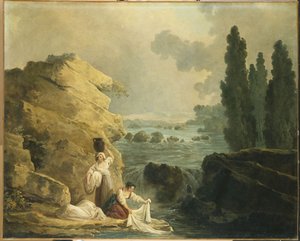 Bir Cascade tarafından çamaşırcı kadınlar by Hubert Robert