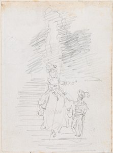 Büyük Merdivende Kadın ve Küçük Erkek Figürü [rekto] by Hubert Robert