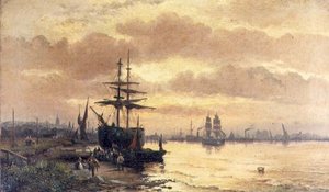 Gün Batımında Bir Haliç Kıyısında Balıkçılar by Hubert Thornley