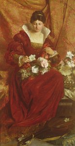 Bir bayan çiçek düzenliyor by Hubert von Herkomer