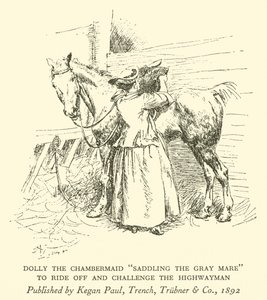 Oda Hizmetçisi Dolly "Gri Kısrağı Eyerlemek", Arabaya Binmek ve Otobana Meydan Okumak (gravür) by Hugh Thomson