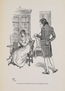 Jane Austen romanı 1897 (gravür) için "Gelişmiş görünümü için ona iltifat etmeye başladı"