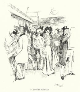 Londra: Bir Demiryolu Kitapçısı (renkli taş baskı) by Hugh Thomson