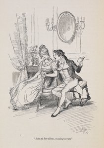 "Dirseğinde oturur, mısralar okur"., Jane Austen's Persuasion by Hugh Thomson