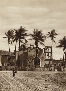 Meksika: Vera Cruz, Çan kuleli kilise (b/w fotoğraf) by Hugo Brehme