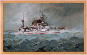 SMS. Linienschiff Brandenburg (beyaz kalkan üzerinde kırmızı kartal arması, S.M.S. Wörth = altın kalkan üzerinde siyah imparator kartal)