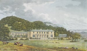 Güney cephesi, batı cephesi perspektifte, Antony House için Kırmızı Kitaptan, c.1812